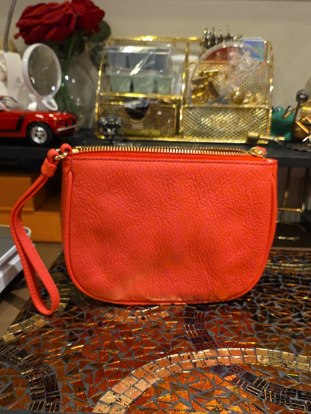 Talbots Coral Leather Wristlet Clutch